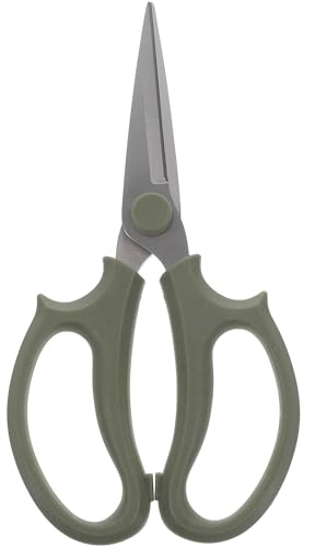 POPETPOP Tijeras de Podar Flores de Metal de Cabeza Puntiaguda, Tijeras para Jardín Resistentes y Afiladas, Herramienta para Cortar Ramas y Tallos, Tamaño Medio, Color Gris Verdoso, Uso