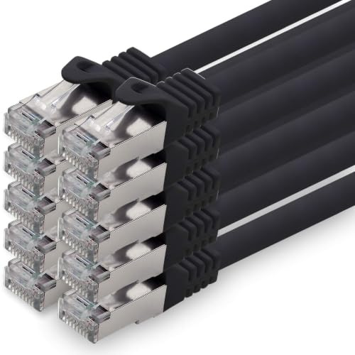 5,0 m - noir - lot de 10 câbles réseau CAT.7 câble patch SFTP PIMF LSZH câble Gigabit Lan 10Gb s câble brut cat7 avec connecteur RJ45 Cat6a compatible avec CAT5 CAT6 cat7 cat8