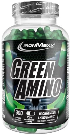 IronMaxx Green Amino - 300 Kapseln | Kohlenhydratarme Aminosäurenquelle | Hochdosierte und Umfangreiche Aminosäuren-Matrix