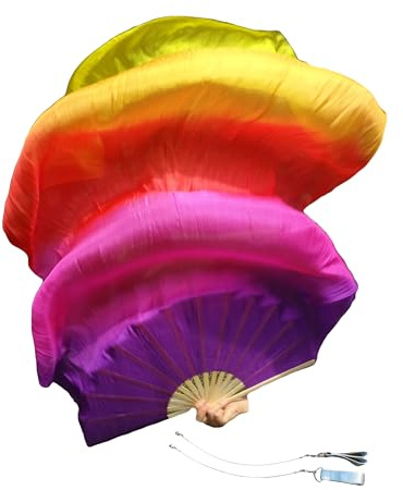 Winged Sirenny Leichte Tanzfächer-Poi Seidenschleier 150cm, 1 Paar Fan-pois für Bauchtanz, Tribal Dance, Aufführungen & Spirituellen Tanz. Bambusgriffe, Poi-Schnüre & Tragetasche