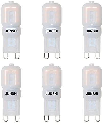 JUNSHI G9 Lampadina LED, 2.5W/210LM, Equivalente di lampadine alogene da 20W,3000K Bianco Caldo, AC220-240V, Non dimmerabile,Confezione da 6
