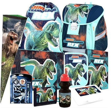 Dinosaurier Dino T-Rex 10 Teile Set Schulranzen Ranzen Tasche Tornister Schultüte 85 cm Federmappe mit Sticker-von-Kids4shop Blau