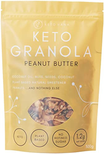 Keto Hana Peanut Butter Keto Granola Keto Diet Vegan Grain Free Dairy Free Plant Based No Refined Sugars Gluten Free 1.2g Net Carbs Breakfast Cereal - 4 Bags of 300gr/0.6lbs