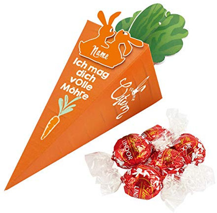 Herz & Heim® Ostergeschenk Lindt Lindor Kugeln in personalisierter Verpackung - Ich mag dich volle Möhre