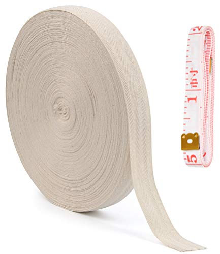 Schrägband Baumwolle 50 m x 25 mm TIMESETL Saumband zum Nähen, Nahtband zum Nähen Schrägband, Nahtband Baumwollband Beige Band Fischgrät zum Nähen Nahtband Baumwolle und Maßband, Nähbedarf Gurtbänder