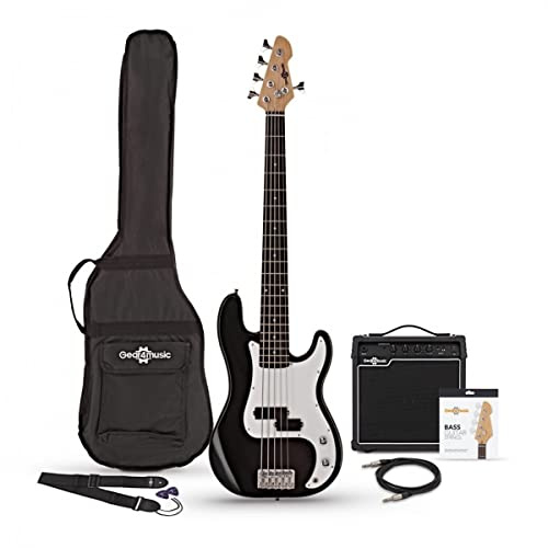 5 String Bass Guitar LA by Gear4music with 15W Amp Gigbag & Strap
