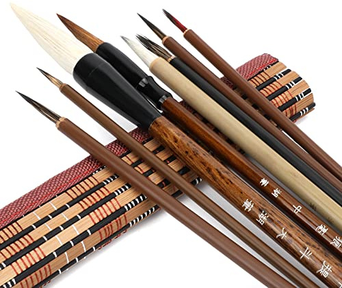 Pwsap Lot de 8 Ensemble pinceaux calligraphie chinois, Pinceau d'artiste professionnel La et Peinture Set Kanji outils pour Débutant, étudiants artistes
