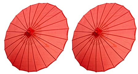 THY COLLECTIBLES Set of Two (2) 33 Japanese Chinese Umbrella Parasols for Wedding Parties, Photography, Costumes, Cosplay, Decoration and Other Events (Red)