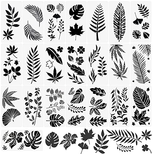 Woohome Blatt Malerei Schablone, 22 Stück Blätter Schablone Kunststoff Schablonen Wiederverwendbare Wand Schablone Blattmuster für DIY Geschenkkarten, Weihnachtsgeschenke, Sammelalben, Wände