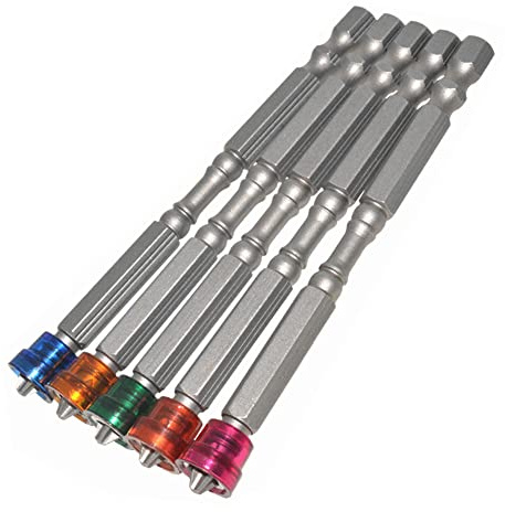 Saipe 5pcs Magnetic PH2 Phillips Cross Head Screwdriver Bit 1/4 Inch Hex Shank Depth Stop Drywall Screw Driver Drill Bits Screw Setter Bit, 100mm Length