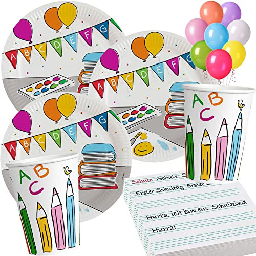 Carpeta 37-TLG Partyset * Schulanfang * für Kindergeburtstag mit Teller + Becher + Servietten + Deko | Kinder Geburtstag Mottoparty