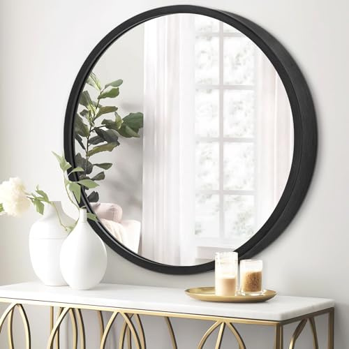 JJUUYOU Kreiswandspiegel schwarzer kreisförmiger Spiegel Badezimmer, Kostümspiegel kleine kreisförmige Wand Metallrahmen Make-up Spiegel Wohnzimmer, Schlafzimmer, Schlafsaal Eingang Dekoration