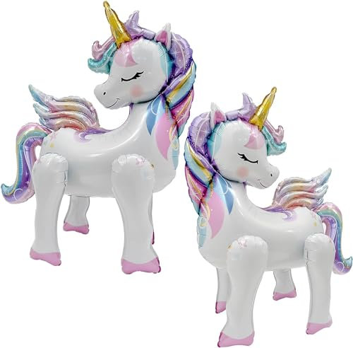 Einhorn Luftballons, 2 PCS Einhorn Ballon, Einhorn Folienballon, XXL Einhorn Ballon Set, 3D Folienballon Einhorn, Einhorn Deko Kindergeburtstag, Geburtstags Ballons für Kinder