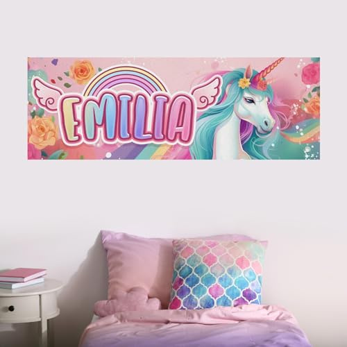 tjapalo® vz2 Wandbild Einhorn Kinderzimmer Poster mit Namen personalisiert Geschenk für Mädchen Poster für Mädchenzimmer Bilder Wandbild Kinderzimmer Mädchen, Größen Name: B70xH24cm