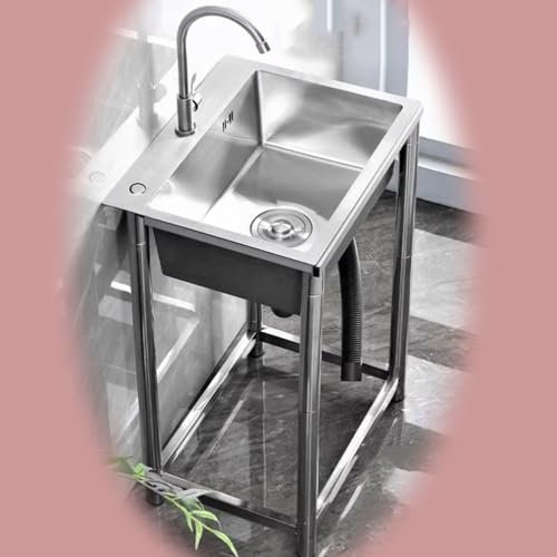 COKYIS Lavabo Di Utilità Autoportante Lavandino Da Esterno Professionale Con Rubinetto, Lavello Da Cucina Commerciale Per Lavanderia, Lavello Singolo Mobile (Size : 50x40cm/20x16in)
