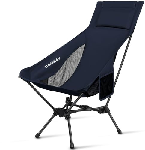 CANWAY Faltbarer Campingstuhl，Ultraleicht Tragbare Campingstuhl, Kleines Packmaß Stuhl mit Tragfähigkeit 180KG Tragkraft，klappstuhl,Strandstuhl (Hochlehner -Tibetblau)