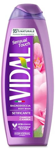 Vidal - Bagnoschiuma Sensual Touch, Formula Setificante, Fragranza di Camelia e Ambra, Dermatologicamente Testato, 500ml