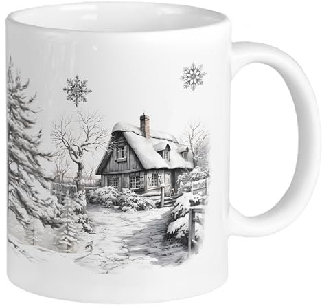 GRAZDesign Weihnachtstasse mit Namen personalisiert Schwarz Weiß im Weihnachtsdorf, Namenstasse Kaffeetasse Keramik 330ml