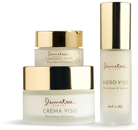 Demetra Kit Skincare 3in1 - Crema viso 85%, Siero viso 90% e Contorno occhi 80%- Bava di lumaca e Acido ialuronico - trattamento rigenerante