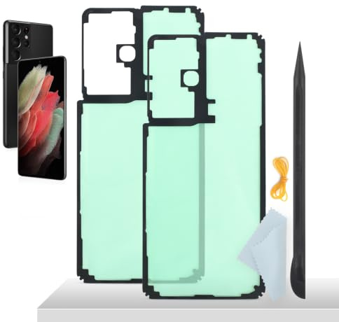 YHX-OU 6,8 tum batterilucka vattentät film självhäftande film för Samsung Galaxy S21 Ultra 5G SM-G998B/SM-G998U + kofot + gummiband [2 stycken]