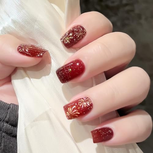 Ceboic 20 Stück UV Gel Strips, Rot Feuerwerk Gel Nagellack Aufkleber Nagelfolien Selbstklebend, Glänzend Nagelsticker für Füße und Hände, Nagelfolie UV Härtend, UV / LED-Lampe Erforderlich