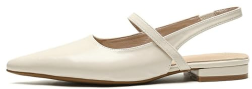DINTAHA Womens Pointed Toe Slingback Flats Mary Jane Ballet Flats For Wedding Office Dress Ballerina Shoes,Beige