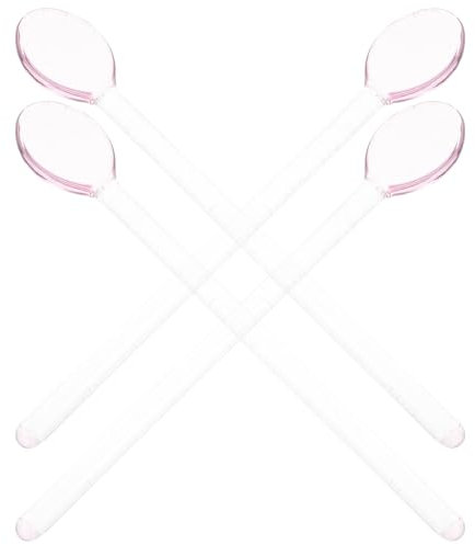 HOLIDYOYO 4pcs Handle Glass Mixing Spoons for Coffee Desserts High Temperature Resistant Reusable Stirring Spoons for Home Kitchen Cafes Bars