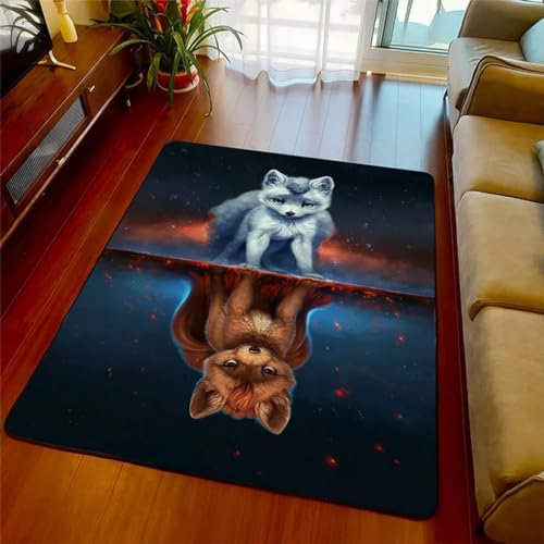 Kind Teppich 80 X 120 cm, Schlafzimmer Teppich, 3D Teppiche Wohnzimmer Teppiche Weich rutschfest Teppich Für Wohnzimmer Schlafzimmer Bettvorleger Süße Tiere Katze Löwe Tiger Tier -6F9F4U5