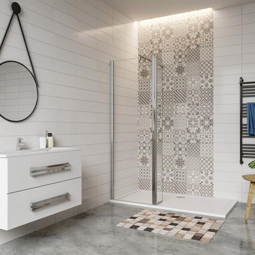 Paroi de douche à l'italienne 50+30x200cm avec barre de fixation 90cm en carré, Paroi de douche avec retour pivotant 30cm en verre 8mm securit