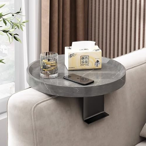 Generisch Sofa-Armlehnen-Tabletttisch, Ø 30 cm, rundes Couch-Tablett aus Holz mit Metallständer, verstellbares, rutschfestes Sofa-Tablett für Fernbedienung, Getränkeablage, Telefon, Braun