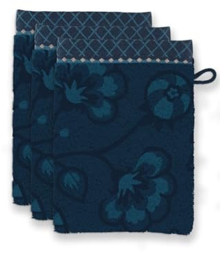 Pip Studio Waschlappen Set/3 Jasmin Jacquard Dunkelblau 16x22cm