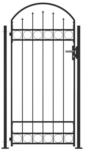 ShGaxin Arch staketdörr med 2 stolpar, yttre metalldörrar, trädgårdsdörr, trädgårdsstaket, trädgårdsdörr, svart 105 x 204 cm