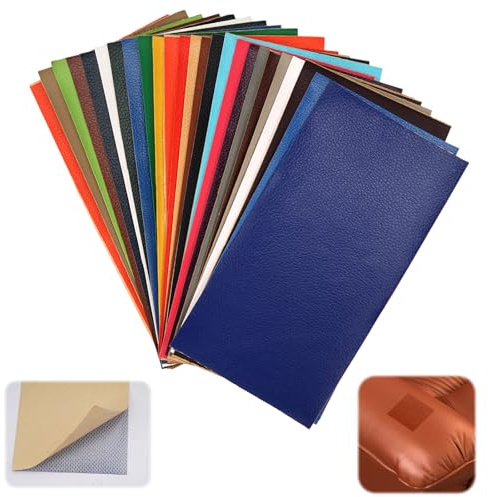 Jinsion 25 Stück Lederflicken Selbstklebend, 10x20 cm, 25 Farben, PU-Leder | Abnehmbar und wiederverwendbar ohne Rückstände, für Sofas, Autositze, Taschen, Stiefel, Bastelarbeiten, DIY-Dekorationen