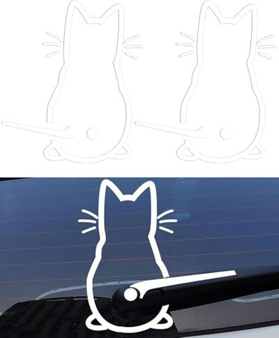 TPZORJX 2 pcs Adesivo tergicristallo, Adesivo per tergicristallo con gatti, riflettente, divertente cartone animato, gattino, coda, auto, impermeabile, per lunotto posteriore, Adesivo Auto, 20x32cm