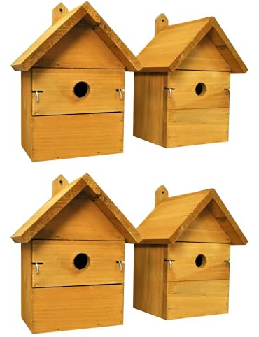 Wooden Birdhouse Garden Nest Boxes with Interchangeable Hole Sizes (Pack of 4)