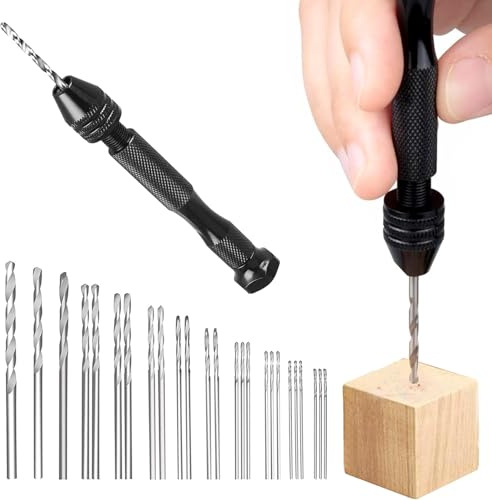 Hand Drill Bit Set with Precision Pin Vise Drill, Micro Twist Drill Bits for Delicate Manual Work Electronic Assembling Model Making Woodworking Jewelry DIY