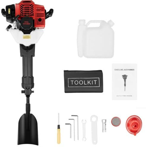 52CC 2-Stroke Gasoline Post Hole Digger, 1900W 6500 RPM Air-Cooled Engine, 3.5N.M Torque Portable Handheld Trencher with Shovel, Oil Tank, Filter & Funnel (Fence/Planting/Tree Digging)