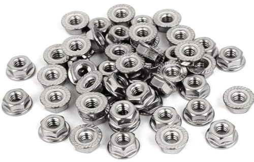 Dadi flangia esagonali seghettati in acciaio inox, set flangiato in nylon (50 pezzi M4)