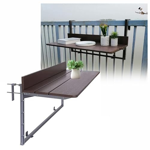 ACRaBoss Balcony Table Bar for Railing, Folding Rail Table, Outdoor Deck Rail Hanging Table, Adjustable Height Small Folding Desk for Patio, Saving Space Foldable Balcony Bar for Garden/Brown/120*37Cm