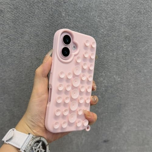 LYWZDZQ Suction Cup Case for iPhone 15 14 13 16 Pro Max 16Pro Liquid Silicone Soft Wrist Strap Lanyard Phone Cover,Pink Danke,for iPhone 13