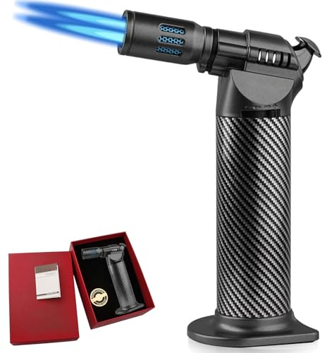 Brûleur de cuisine et chalumeau Bunsen - Brûleur à gaz haute performance avec flamme tempête, rechargeable et réglable pour crème brûlée, barbecue, camping, cuisine (butane non inclus)