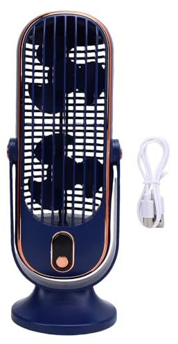 Tihebeyan Ventilador de Escritorio, con Ventiladores Duales, 5 Velocidades, Pantalla LED Recargable para la Oficina en Casa (BLUE)