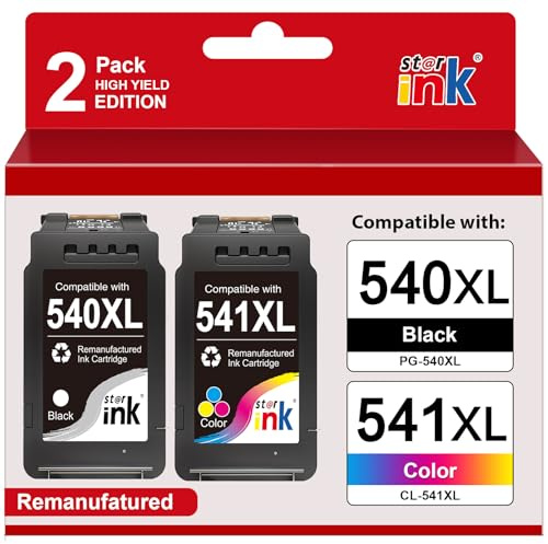 Starink PG-540/CL-541 XL Compatible with Canon 540 541 XL Multipack Cartridges (1 Black, 1 Colour Cartridge) for Canon Pixma TS5150 MG3650 MG3600 MG4250 MX475 MX375 MX535 MG3150 MG3500