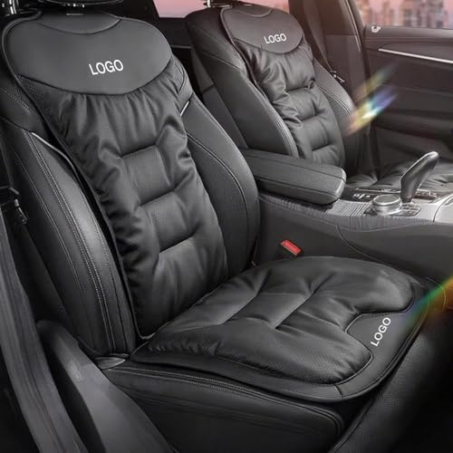 SZLAMZ Cuscino per sedile auto con logo personalizzato con schienale, copertura protettiva per sedile auto in pelle traspirante con mesh 3D ad aria, set di cuscini per sedile auto universali morbidi