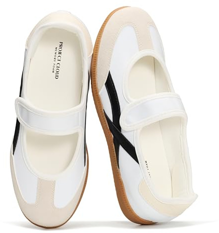 Project Cloud Comfortable Womens Shoes - Casual Trendy Mary Jane Shoes Women with Memory Foam - Lightweight & Non-Slip Fashion Sneakers for Women 2026 (Spring, Whit,8M) White
