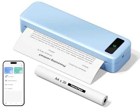Portable Printers Wireless for Travel, A285M Bluetooth Inkless Thermal Printer Support 8.5 X 11 & A4 Thermal Paper, Mobile Compact Printer Compatible with iPhone Laptop for Home Office Receipt, Blue