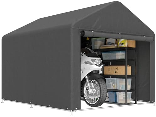 Outsunny Abri de jardin tente de stockage imperméable abri moto porte enroulable fermeture éclair, garage pour vélo et outils rangement et stockage pour vélo moto bois outils, 200x238x183cm gris foncé