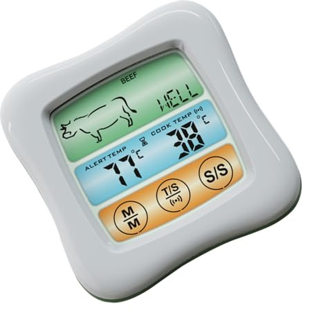 Homoyoyo Termometro per Barbecue Digitale Touch Screen e Timer, Sonda per Carne da Cucina, Termometro per Alimenti Resistente e Preciso, per Uso Domestico e Grigliate All’aperto