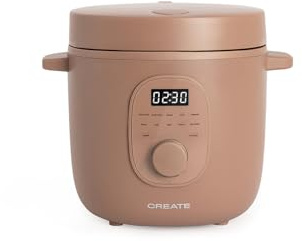 CREATE Rice Cooker Studio Elektrischer Reiskocher Multifunktional 1,2L Mokka/Programmierbar bis 24 Stunden mit Dampfkorb für Kuchen, Eintöpfe oder Suppen, Warmhaltefunktion, 300W
