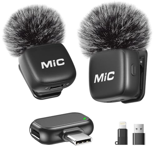 Newmight Kabelloses Lavalier Mikrofon, 2er-Pack Mini-Mikrofon mit Rauschunterdrückung, Auto-Pairing und Stummschaltung und Reverb für Vlogging, Videoaufnahmen, TikTok, YouTube